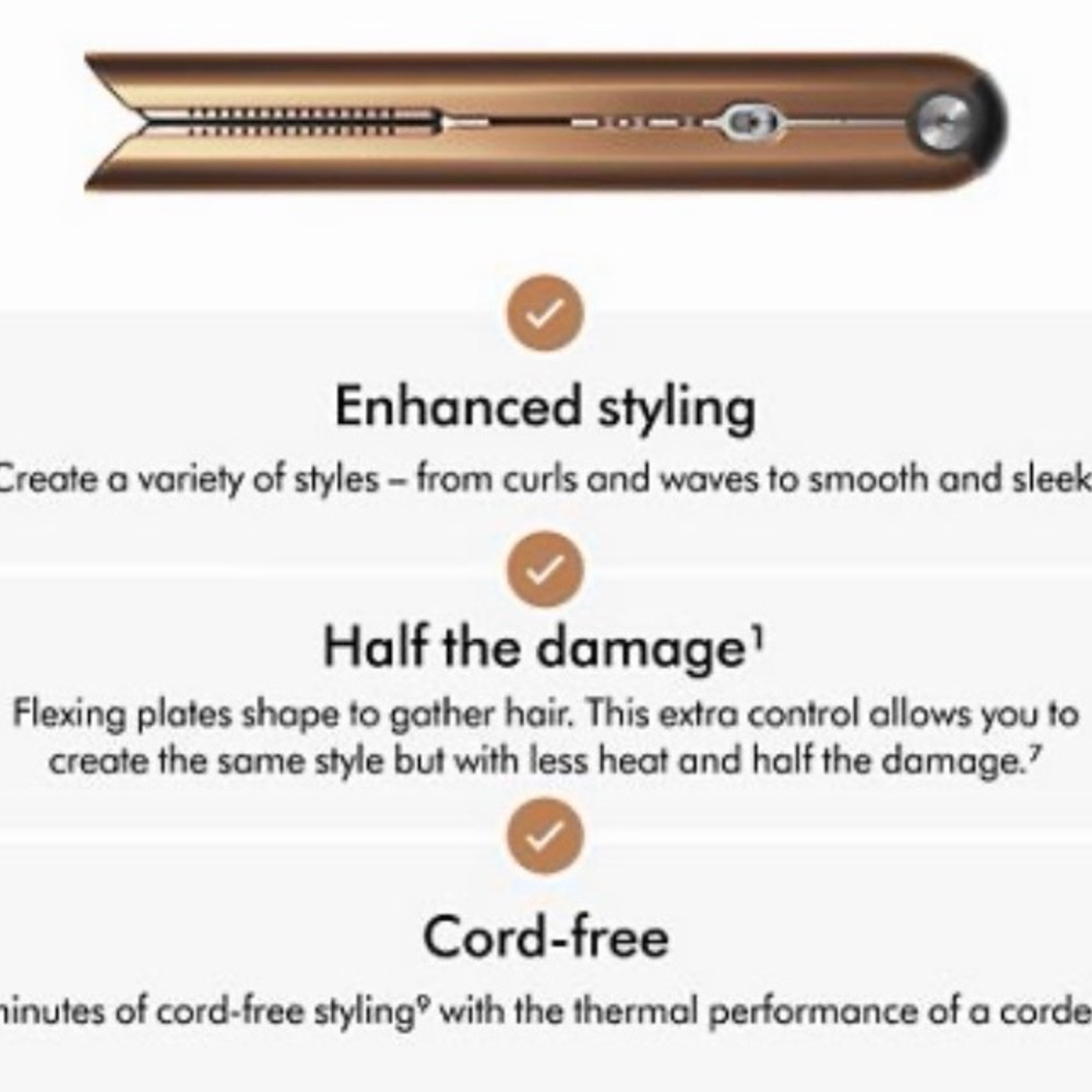 New Dyson Corrale™ straightener (Copper/Nickel) full size cordless flatiron. - Picture 8 of 9